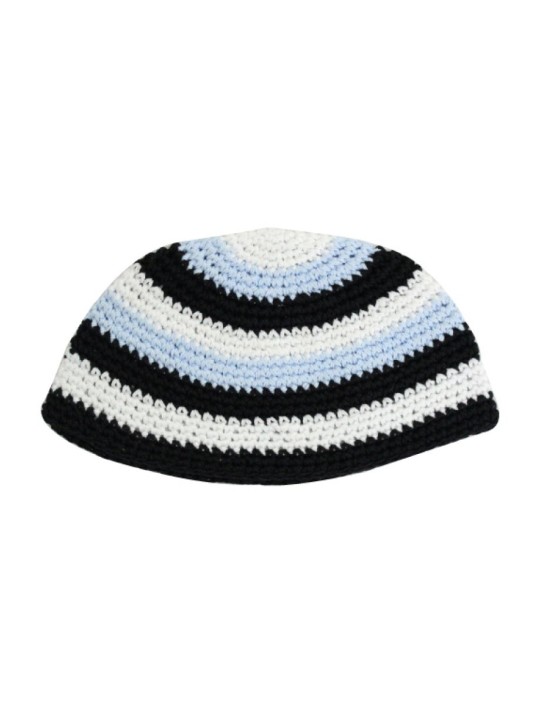 Frik Kippah avec rayures bleu clair noir et blanc | Frik Kippa
