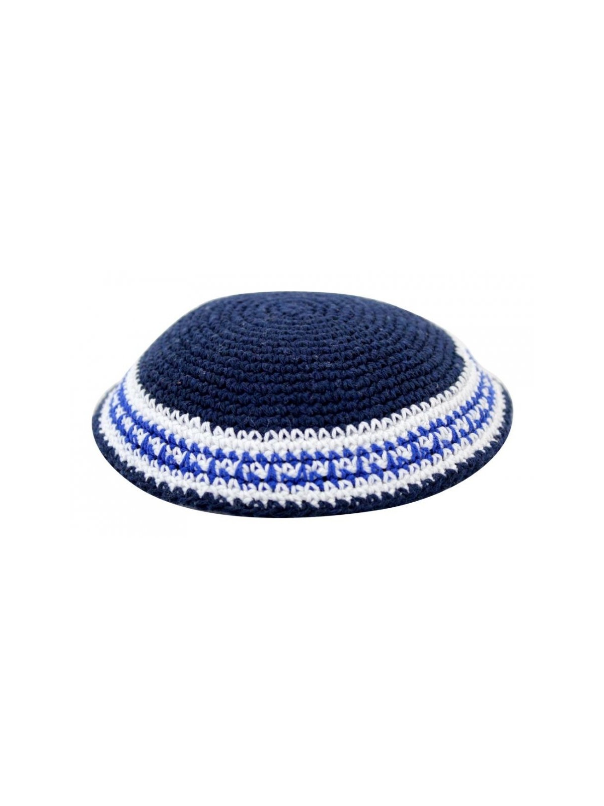 Kippa tricotée bleue avec rayures bleues et blanches | Kippa tricotée