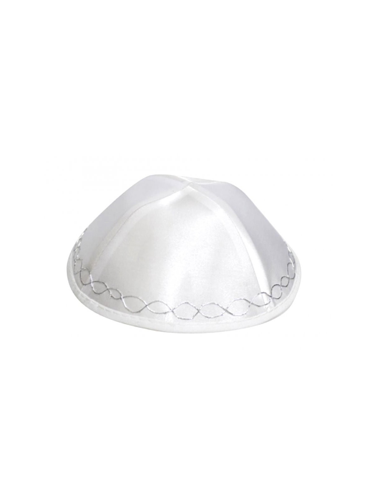 Kippa en satin blanc décorée d'une bordure argentée | Kippa en satin