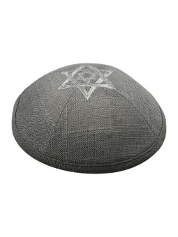 Tissu en lin gris kippa kippa avec double argent... | Kippa en lin