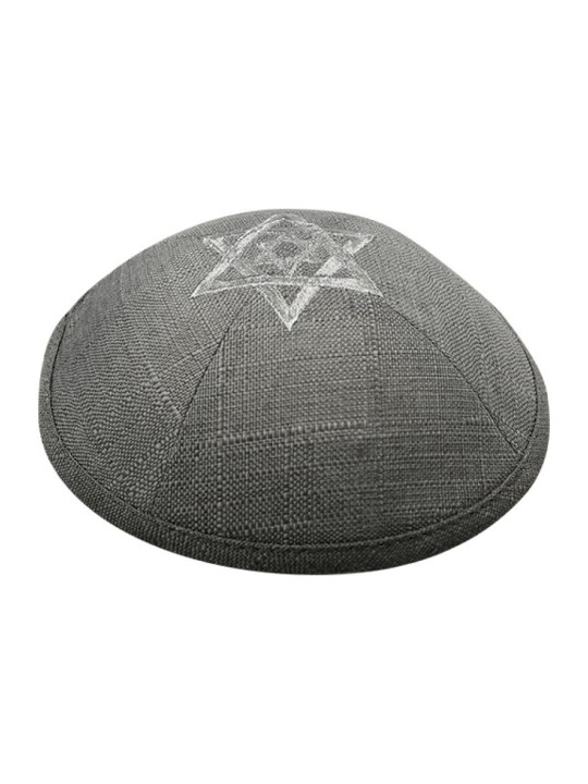 Tissu en lin gris kippa kippa avec double argent... | Kippa en lin