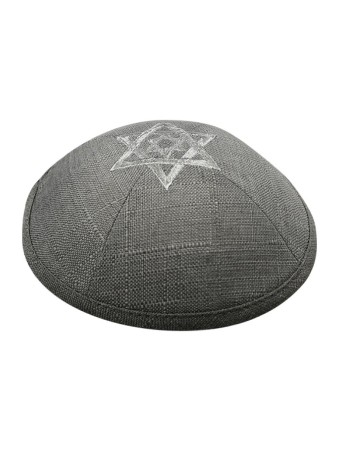Tissu en lin gris kippa kippa avec double argent... | Kippa en lin