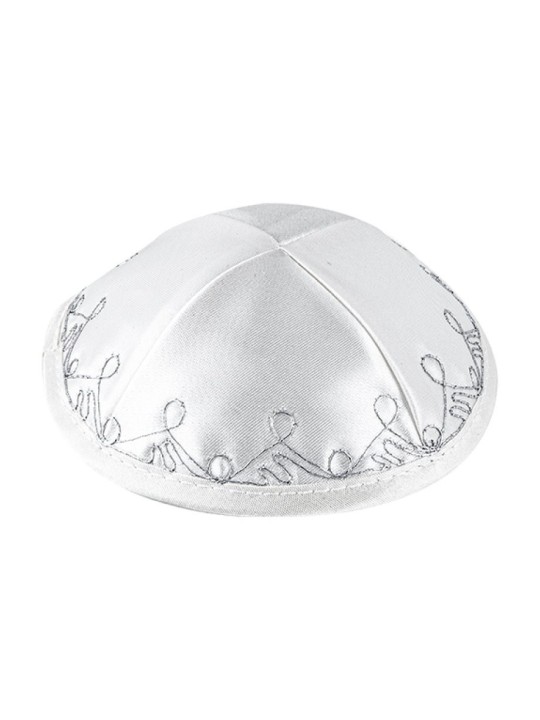 Kippa en térylène blanc avec bordure argentée | Kippa en satin