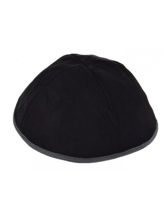Kippa en velours noir de qualité supérieure, 4 panneaux avec bordure | Kippa en velours