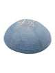 Blue Linen Fabric Kippah Yarmulke with Silver Double... | Linen Kippah