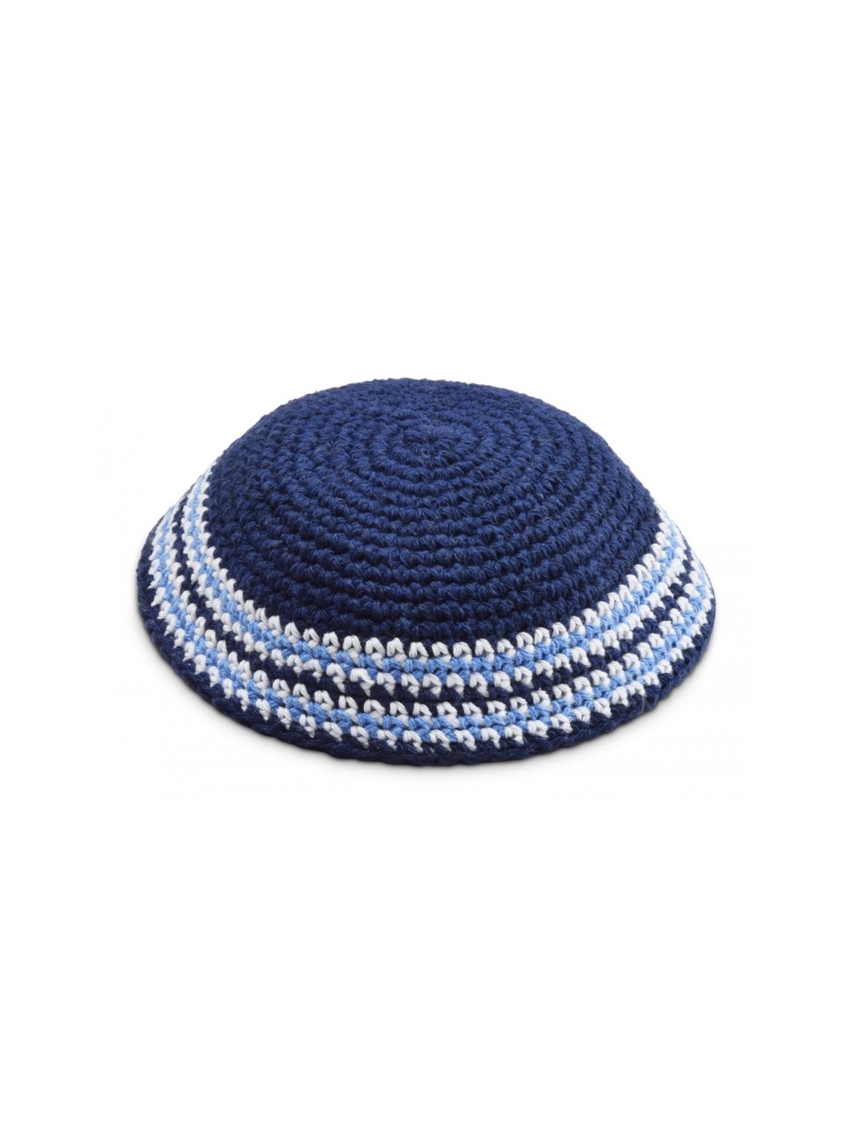 Kippa tricotée bleu royal avec bleu clair et blanc... | Kippa tricotée