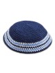 Kippa tricotée bleu royal avec bleu clair et blanc... | Kippa tricotée