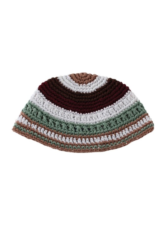 Frik Kippah %96 Rayures horizontales blanches grises et marron | Frik Kippa