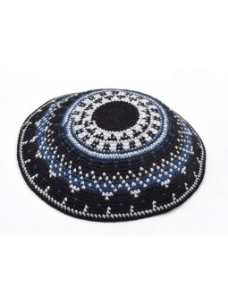 כיפה סרוגה ביד פרימיום DMC כותנה שחור ו... | כיפה סרוגה