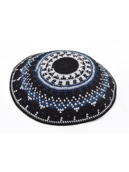 Kippa en coton DMC premium tricoté à la main noir et vert... | Kippa tricotée