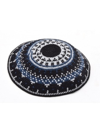 Kippa en coton DMC premium tricoté à la main noir et vert... | Kippa tricotée