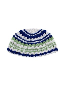 Frik Kippah %96 Thick Weave of Crocheted White Blue a... | Frik Kippah