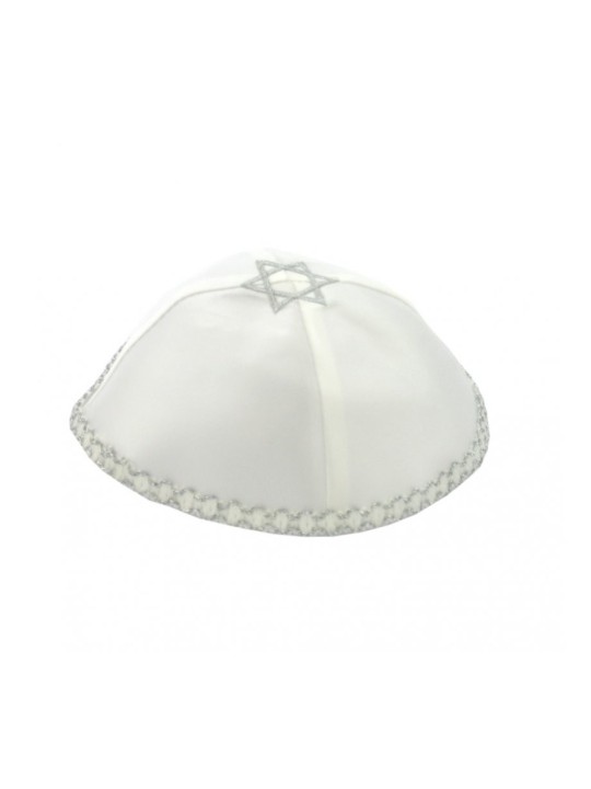 Satin Kippah With Silver Star Of David | Satin Kippah