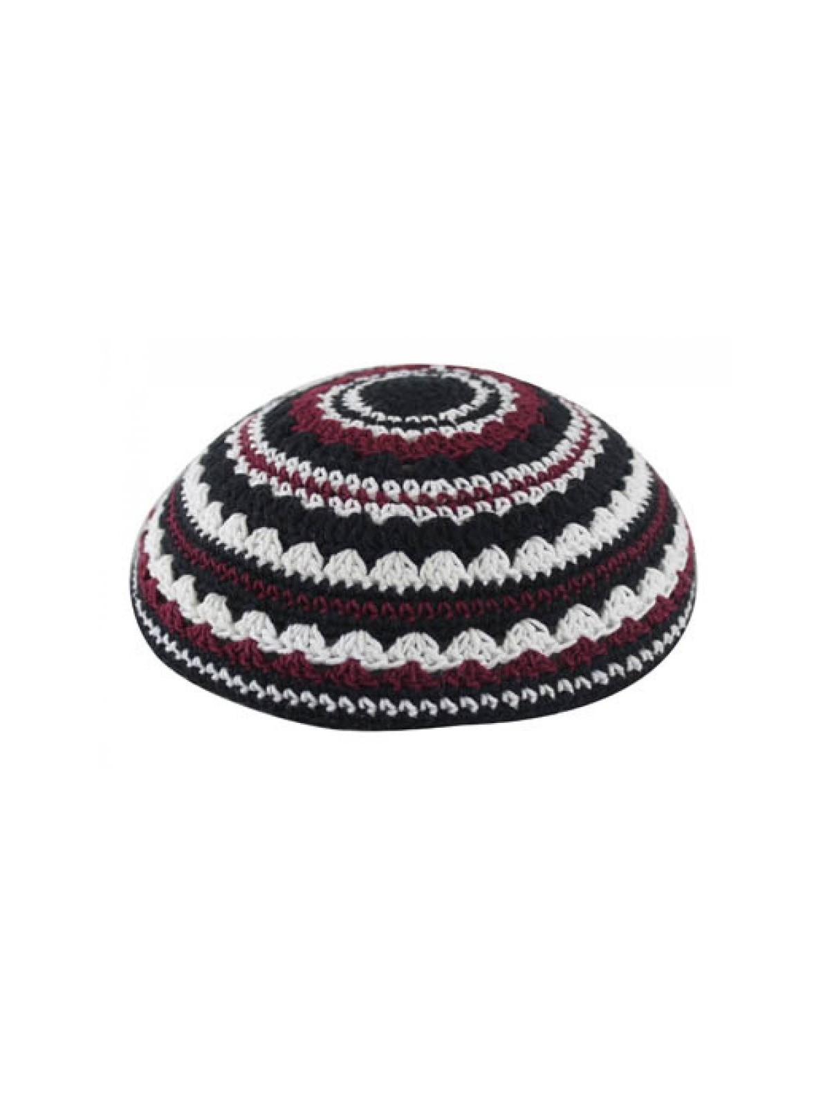 Knitted Kippah with Black White and Maroon Stripes... | Knitted Kippah
