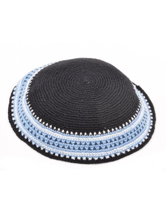 Bleu tricoté à la main Premium DMC Coton Kippa Blanc... | Kippa tricotée