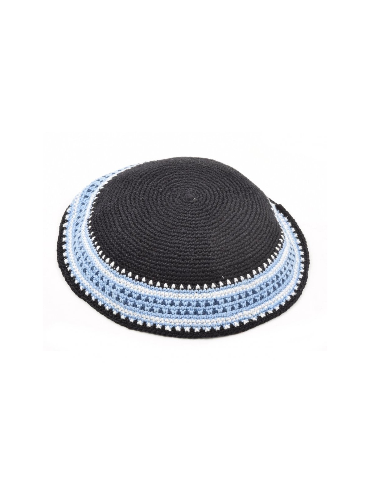 Bleu tricoté à la main Premium DMC Coton Kippa Blanc... | Kippa tricotée