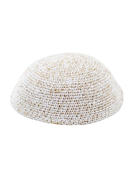 White and Gold Speckled Knitted Kippah | Knitted Kippah