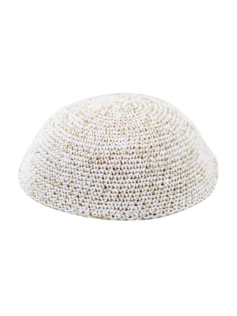 White and Gold Speckled Knitted Kippah | Knitted Kippah