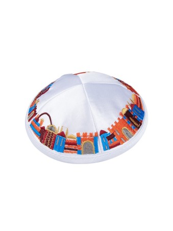 Kippa satinée blanche avec clip attaché et coloré... | Kippa en satin