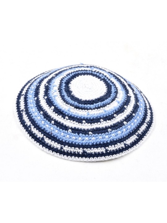 Kippa en coton DMC premium tricoté à la main bleu blanc... | Kippa tricotée