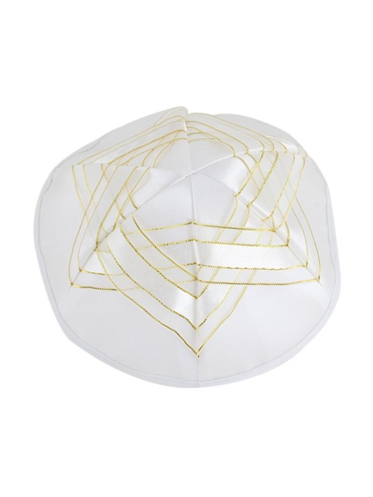 Kippa en satin blanc avec étoile de David dorée | Kippa en satin