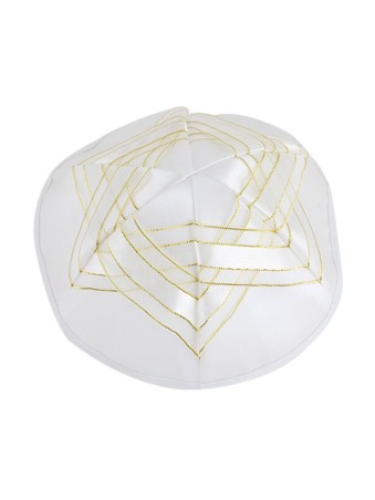 Kippa en satin blanc avec étoile de David dorée | Kippa en satin