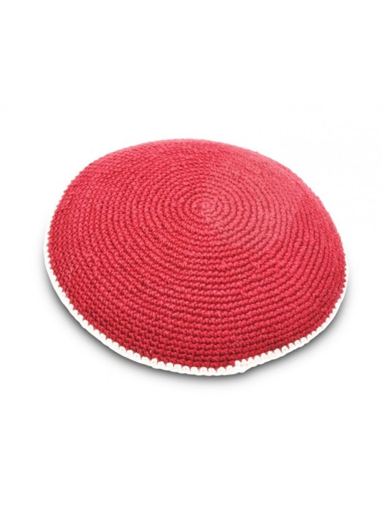 Kippa en coton tricoté à la main marron foncé avec beige... | Kippa tricotée