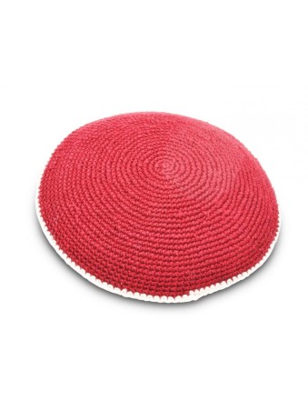 Kippa en coton tricoté à la main marron foncé avec beige... | Kippa tricotée