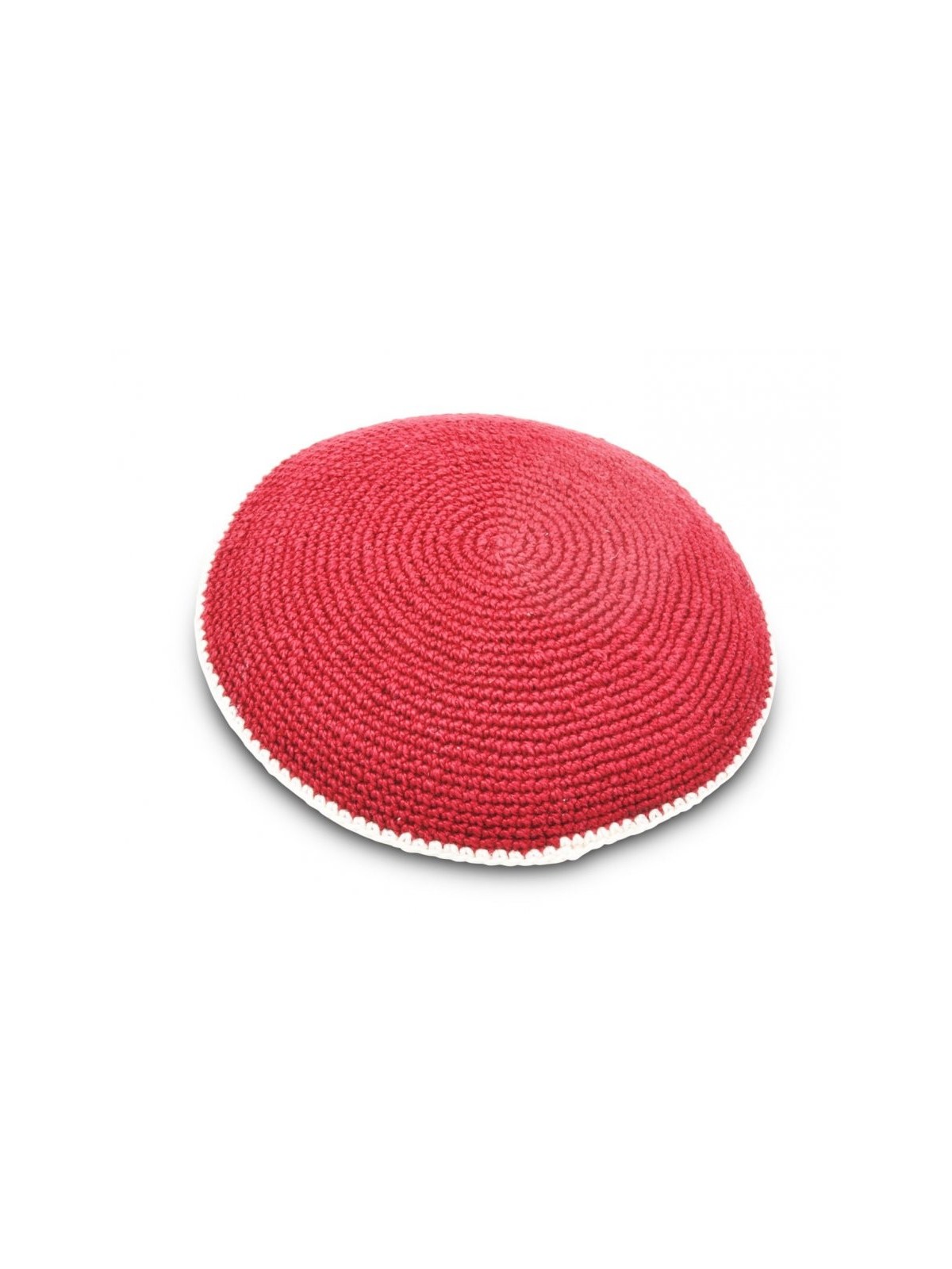 Hand Knitted Cotton Kippah Deep Maroon with Beige ... | Knitted Kippah