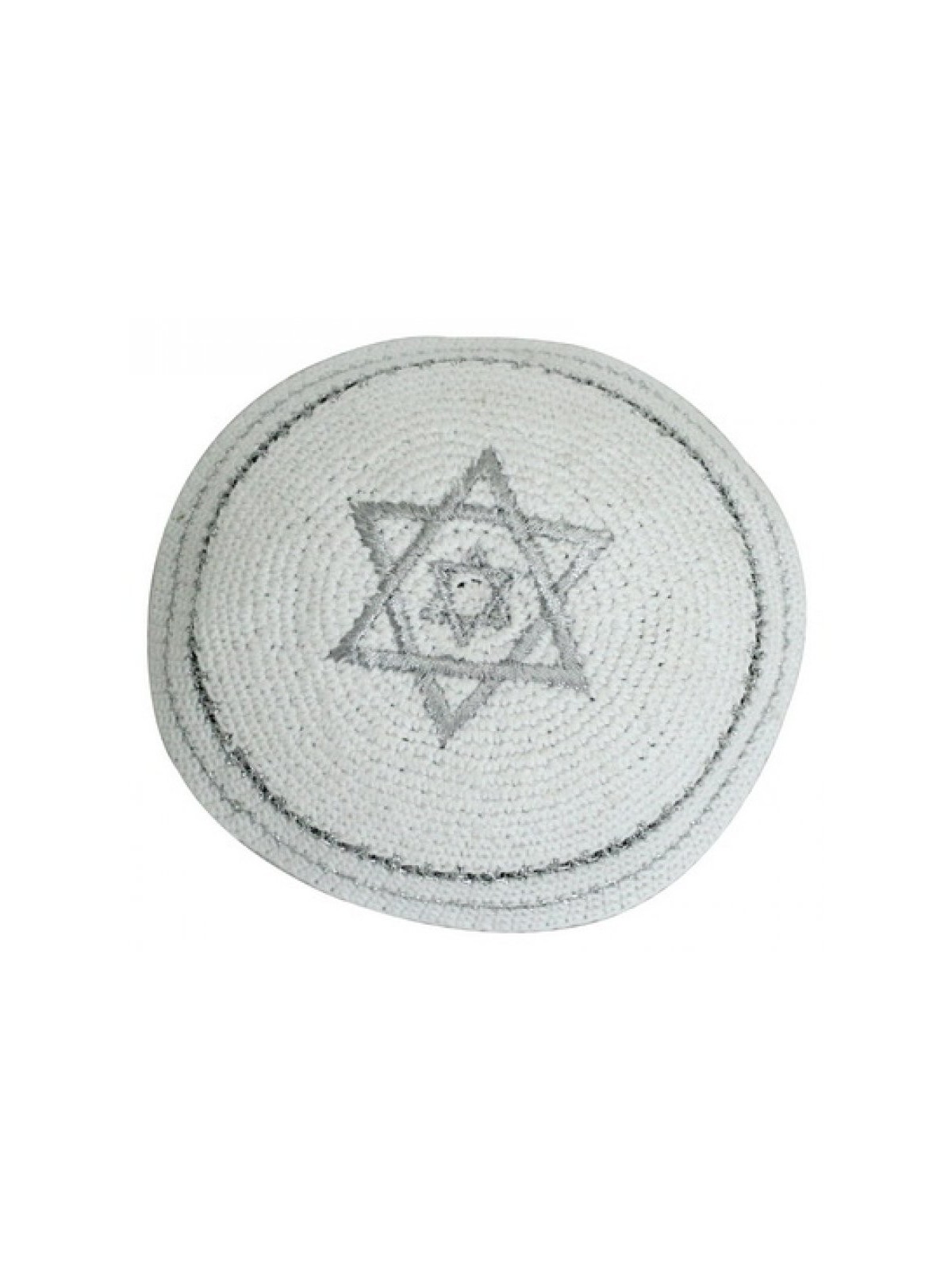 Kippa tricotée blanche avec double étoile de David en argent | Kippa tricotée
