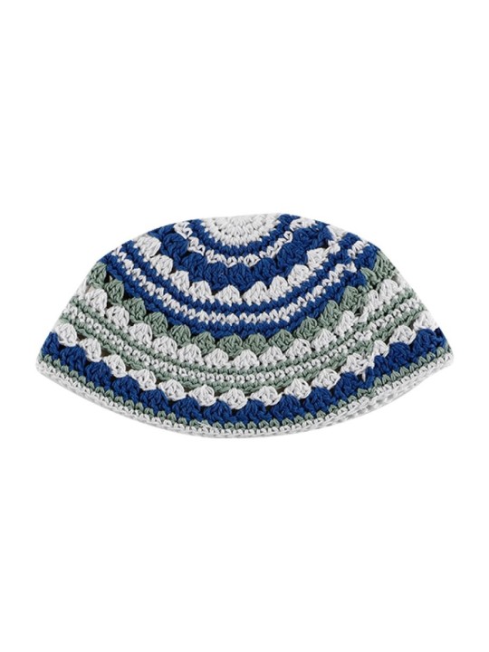 Frik Kippah avec rayures bleu clair, vert clair et beige | Frik Kippa