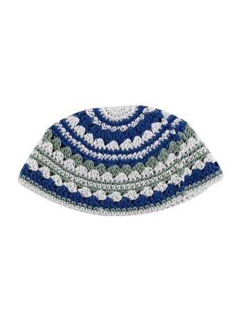 Frik Kippah avec rayures bleu clair, vert clair et beige | Frik Kippa