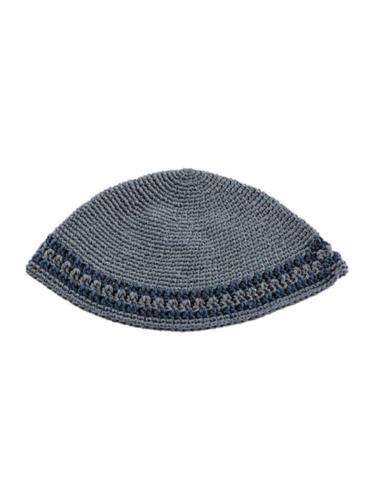 Tissu tricoté à la main Gris Frik Kippah avec Dark G... | Frik Kippa