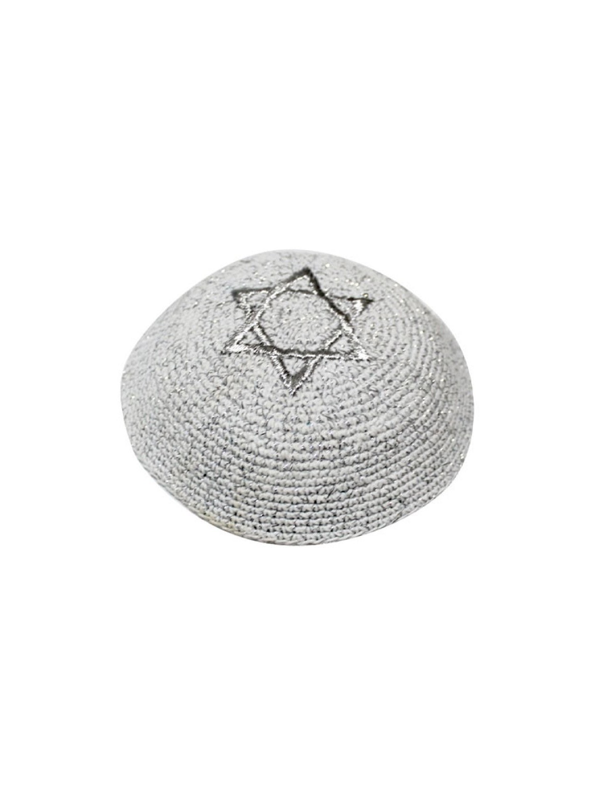 Kippa tricotée en argent avec étoile argentée brodée... | Kippa tricotée