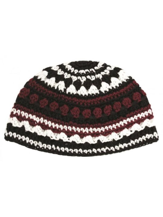 Frik Kippah with Maroon Black and White Stripes | Frik Kippah