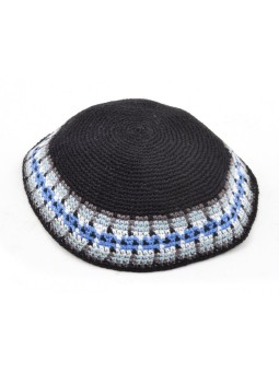 Bleu tricoté à la main Premium DMC Coton Kippa Blanc... | Kippa tricotée