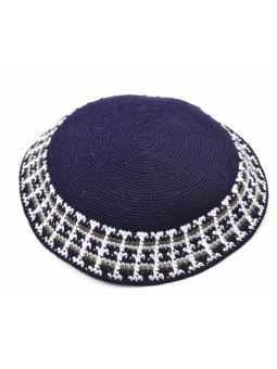 Bleu tricoté à la main Premium DMC Coton Kippa Blanc... | Kippa tricotée