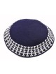 Bleu tricoté à la main Premium DMC Coton Kippa Blanc... | Kippa tricotée