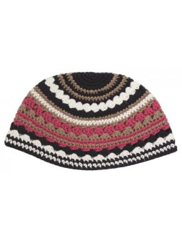 Frik Kippah avec rayures beiges, roses, noires et blanches | Frik Kippa