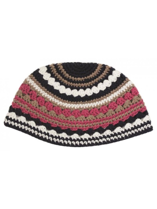 Frik Kippah avec rayures beiges, roses, noires et blanches | Frik Kippa