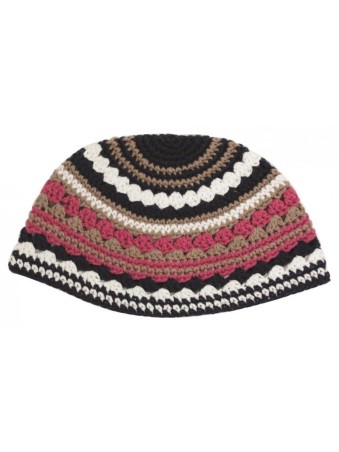 Frik Kippah avec rayures beiges, roses, noires et blanches | Frik Kippa