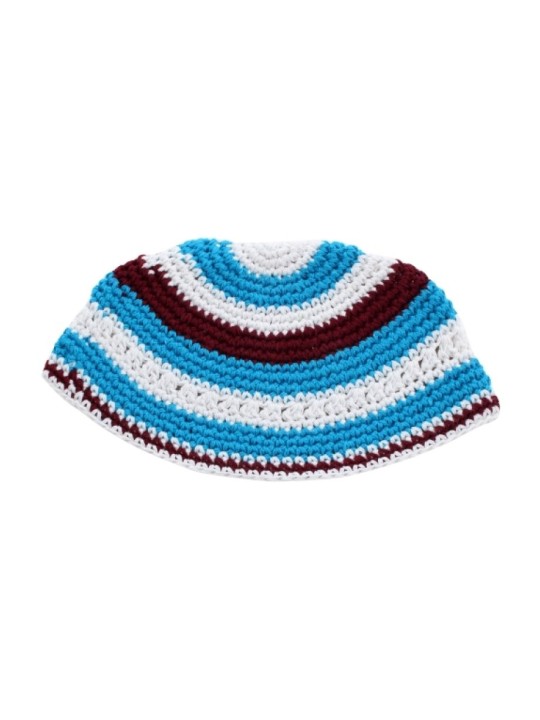Frik Kippah Turquoise Blanc et Marron Bande horizontale... | Frik Kippa