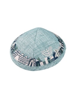 Kippa en tissu vert clair avec clip attaché et emb... | Kippa en tissu