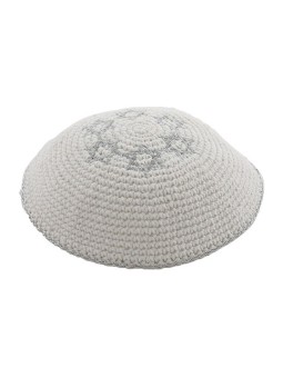 Kippa tricotée blanche avec étoiles de David argentées | Kippa tricotée