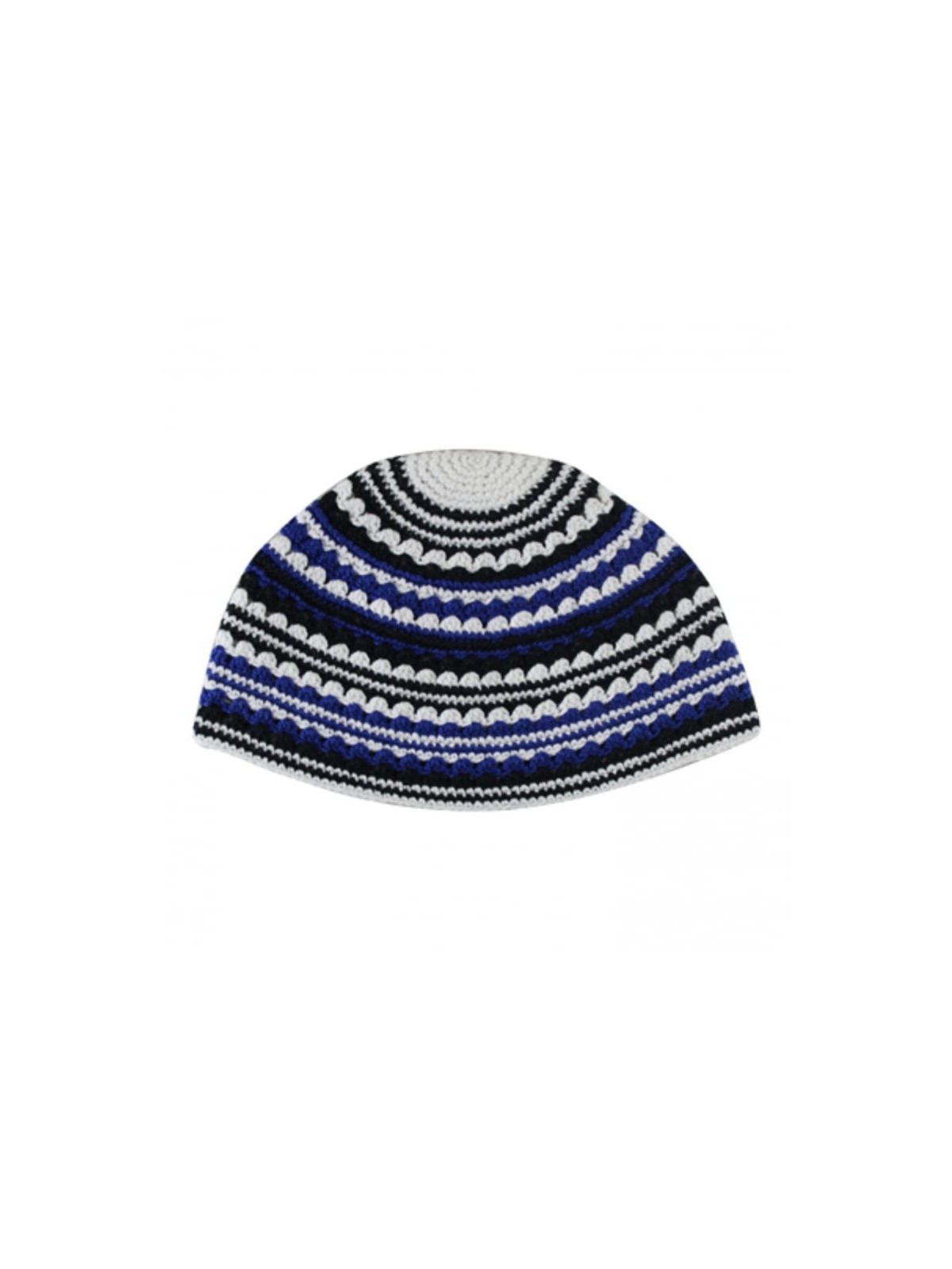 Frik Kippah faite à la main avec des rayures blanches bleues et noires | Frik Kippa