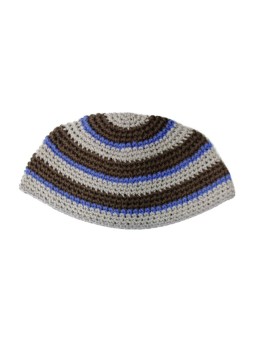 Frik Kippah à rayures grises, marron et bleues | Frik Kippa