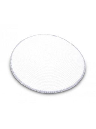 Kippa en coton tricoté à la main blanc uni avec gris B... | Kippa tricotée