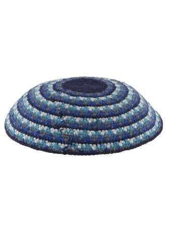 Black DMC Knitted Kippah with Blue and Gray Concen... | Knitted Kippah