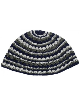 Hand Made Frik Kippah with Olive Tan and Black Stripes | Frik Kippah