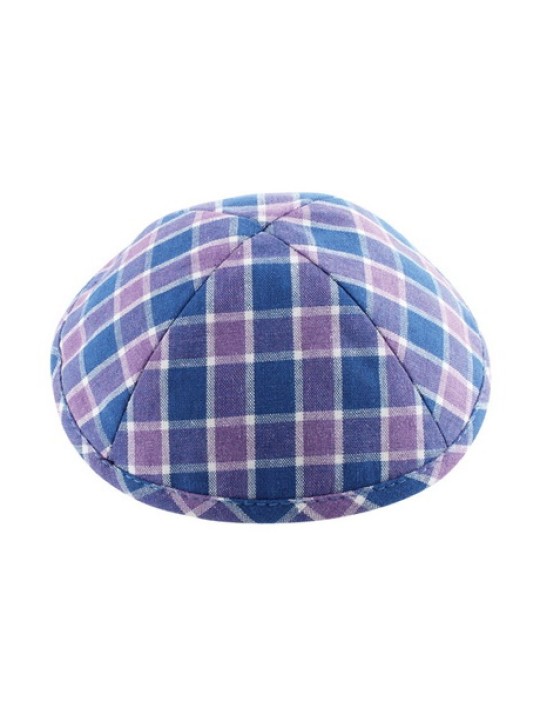 Tissu en coton bleu et lilas Kippa %96 à carreaux... | Kippa en lin